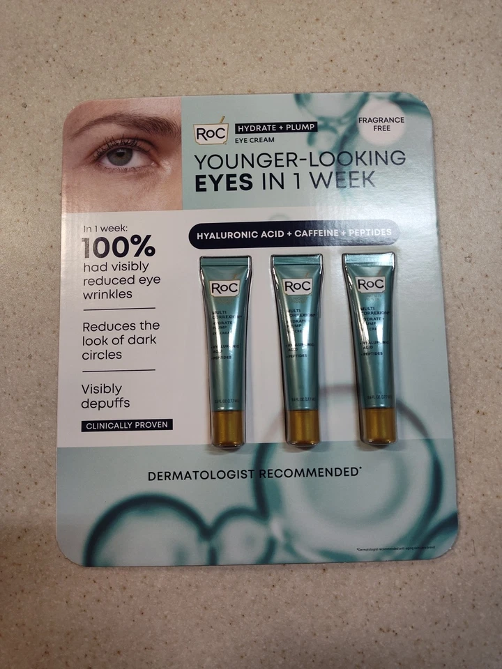 Crema de ojos RoC hidratada y regordeta 0,6 oz paquete de 3 ¡nueva! Foto 2 de 4