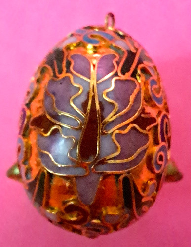 Vintage Chinese Enamel Cloisonne Egg Pendant or Ornament Colorful Egg & Stand