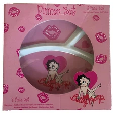 Rare Betty Boop 3-piece Dinnerware Set, Kids Mealtime Plate Bowl & Tumbler, Pink