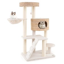 Modern Cat Tower w/ Cattail Fluff Condo Top Perch Sisal Scratching Posts