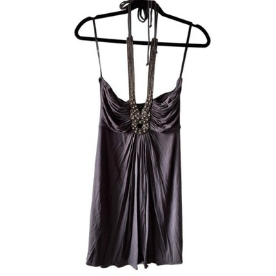 NWT Sky Brand L Short Flowy Dress Metal Rhinestone Halter Tie Club Travel  Resort | eBay
