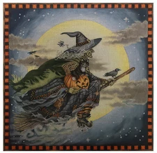 Needlepoint Handpainted Christmas Liz Goodrick Dillon Witch's Moonlit Ride