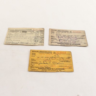 Vintage Ohio Driver License Lot Of 3 1941 1942 1948 Same Person