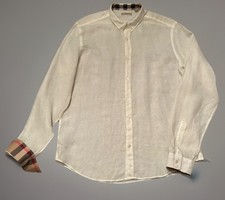 Burberry Brit Long Sleeve 100 Linen Shirt Men XL Striped Nova Check Cuffs