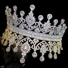 Luxury BIG Zircon Diadem Wedding Bride Tiara Princess Birthday Crown Party