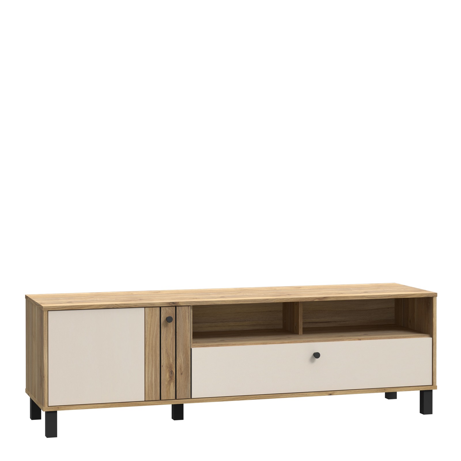 TV Unit - 2 Doors, Open Storage, Soft-Close, Modern Oak Effect Cabinet