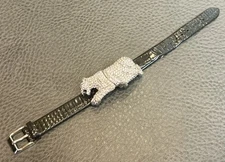 Stunning Gianello Tiger Panther Jaguar Hidden Watch Cat PAVE Black Band ~ WORKS!