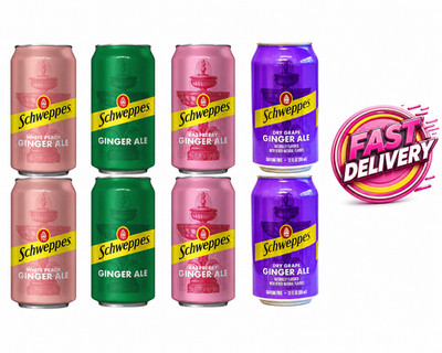 Schweppes Ginger Ale 4 Flavor White Peach, Regular, Raspbery, Grape,12 oz-8 Pack