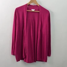 J Jill Cardigan Womens XS Petite Linen Blend Pink Open Front Long Sleeve