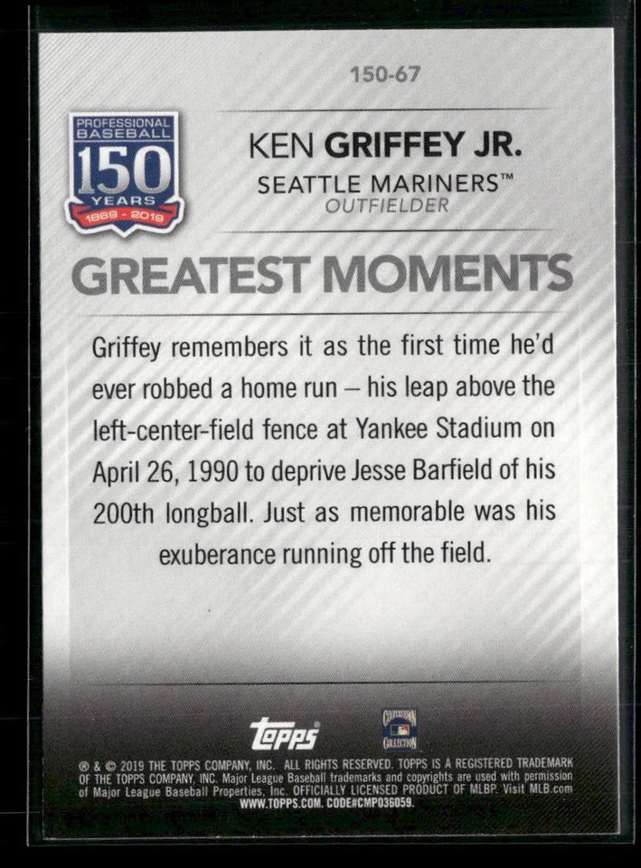 2019 Topps Update #150-67 Ken Griffey Jr. 150 Years of Professional Baseball - Image 2 of 2