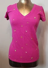 A New Day Pink V-Neck T-Shirt Womens Size XS Chest 31 Fruit & Sequin 221-35706