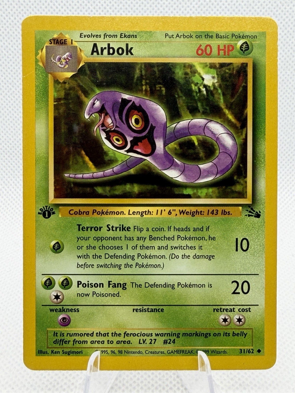 Arbok 31/62 Uncommon Fossil Lightly Played Pokemon Card TCG Single