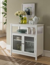 Kings Brand White Finish Wood Kitchen Storage Buffet Cabinet With Glass Doors