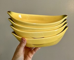 Vintage 1960's Mid Century Banana Split Ice Cream Dishes Boats Set of 4 Ceramic