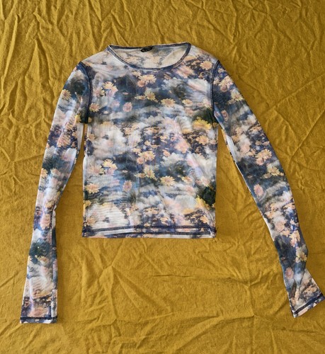 Urban Outfitters Top Womens Size Medium Blue Sunflower Sheer Long Sleeve Layer
