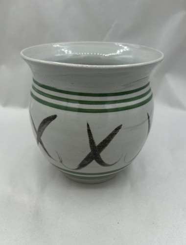 Vintage Jamestown Pottery Green Striped Brush Strokes Art Pottery Vase 5" USA