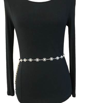 Women's Chain Belt Silver 2XL-3XL Faux Pearl Filigree Dress Wedding Metal Plus