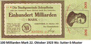 100 Milliarden Mark Stadtgemeinde Schopfheim 22. Oktober 1923