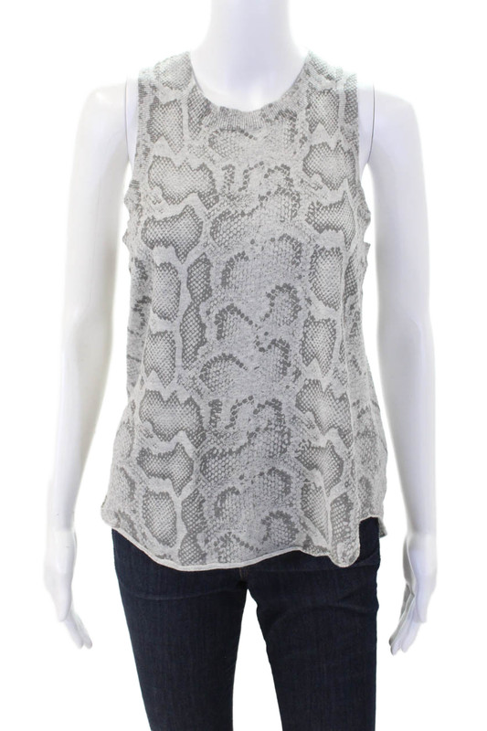 27 Miles Womens Cotton Snake Print Round Neck Pullover Knit Tank Top Gray Size L