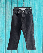 Zara Womens Size 2 Black High-Waist Raw Hem Straight-Leg Jeans