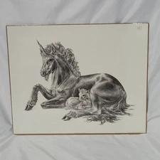 1981 M PENA Sketch - Unicorn w Baby Lying Down - Alberti Design - 21x17in 1700