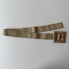 Boho Stretch Woven Belt w/ Square Buckle Neutral Beige Elastic Women  s One Size