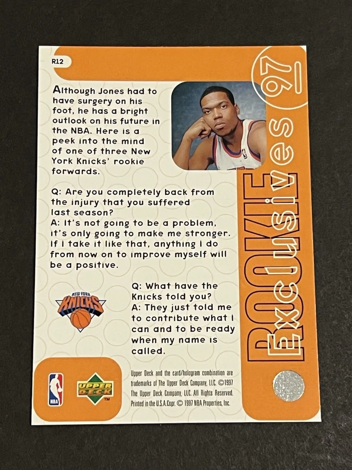 1996-97 1996 UPPER DECK ROOKIE EXCLUSIVES DONTAE JONES RC #R12 - Image 2 of 2