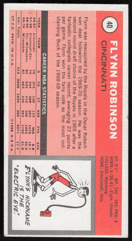 1970-71 Topps #40 Flynn Robinson (creases) - $1 SHIPPING (JB) - Image 2 of 2
