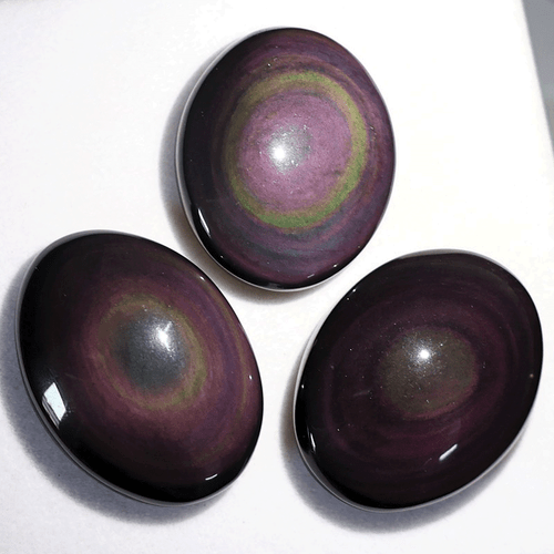 Lot 3 Pcs Natural Rainbow Obsidian Hi-Quality 35mm-38mm Oval Cabochon Gemstones - Picture 5 of 11