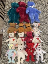 LOT of 15 Ty Beanie Babies Bears Teddy Curly Valentino Birthday Mexico Buddy