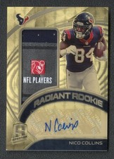 2021 Spectra Radiant Rookie Nico Collins Gold Vinyl Tag Patch Auto 1/1 RC #RRSNC