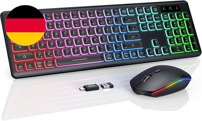Tastatur Maus Set Kabellos Beleuchtete, Wiederaufladbar & Automatischer Schlaf,
