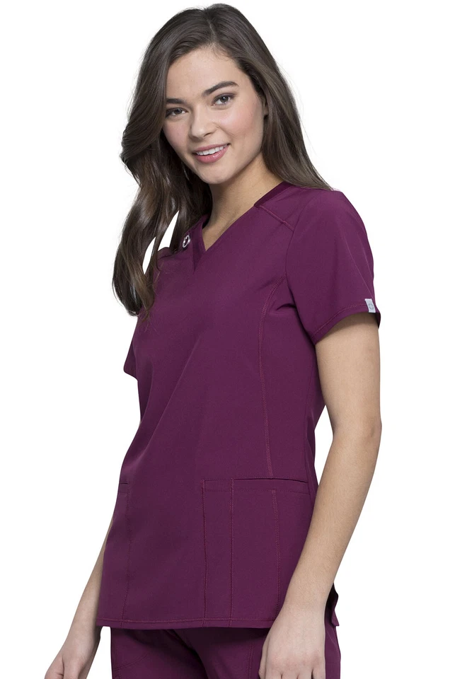 Cherokee Scrubs V Neck Top CK865A WNPS Wine Free Shipping - Image 3 of 4
