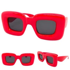 Classic Funky RETRO Party Club Rave DJ SUN GLASSES Thick Square SMALL Red Frame