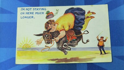 Freche Comic Postkarte 1929 Beach Donkey BBW Fat Lady NICHT MEHR LANGE BLEIBEN