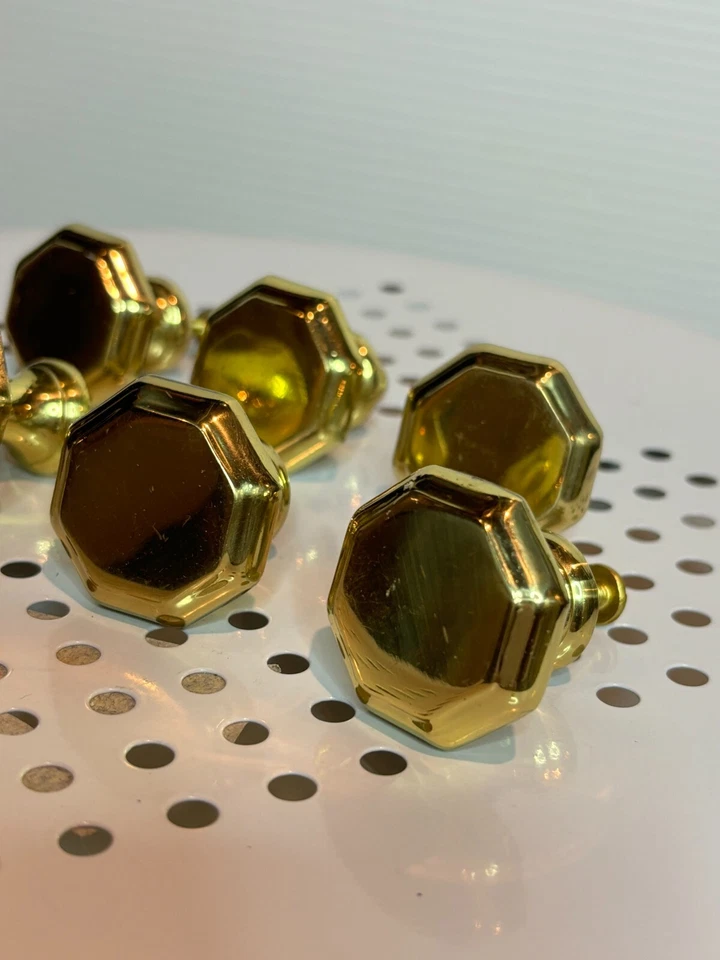 Set Lot 6 Solid Brass Hexagon Drawer Cabinet Door Knobs Mounting Hardware Pulls — 第 4/4 张图片