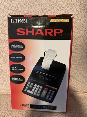 Sharp EL2196BL 12-Digit Desktop 2 Color Printing Ribbon Calculator Black  NIB