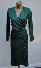 NEW Dancing Leopard Yondal Green Leopard Print Animal Satin Green Wrap Dress 8