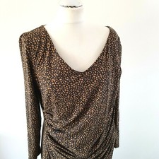 KALIKO Blue Brown Animal Print Ruched Dress Jersey Work UK 20 Stretchy Plus