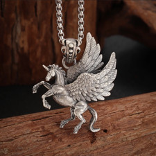 Pegasus Unicorn Necklace Jewelry Vintage-Silver Color Mythical Pendant Horse