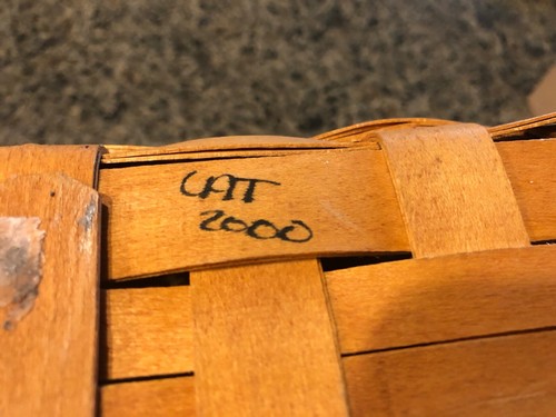 Cesta redonda Longaberger con asa de tapa tejida a mano 1997 4,5"" - Imagen 6 de 6