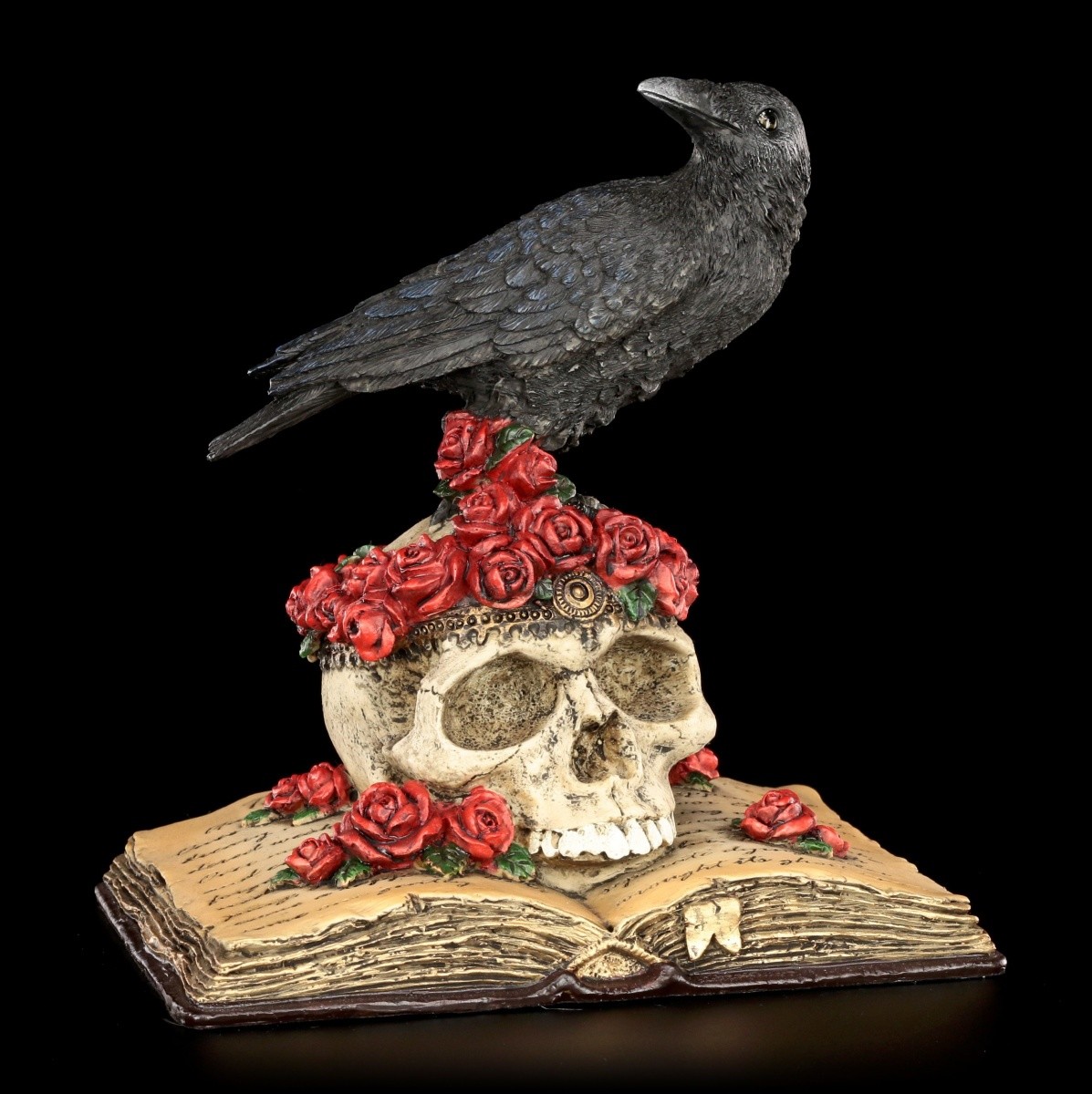 Crow Figure - Heartaches Reflection - Veronese Gothic Raven Skull Statue