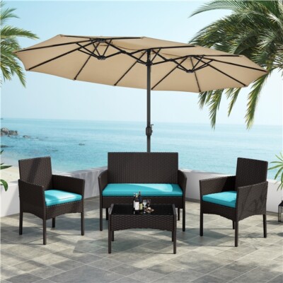 Patio Furniture Set 4 Pcs Rattan Chair Garden Conversation Outdoor Bistro Sets