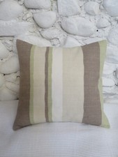 Small Cushion Cover, Striped, Green, Cream, Beige, White, 14" x 14", Cotton.