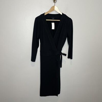 ANN TAYLOR Black Wrap Jersey Long 3/4 Sleeve Stretch Dress Size 8 - NWT |  eBay