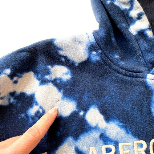 Abercrombie Boys 11-12 Hoodie Sweatshirt Navy White Tie Dye Embroidered Logo - Picture 9 of 11