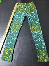 Lularoe Tween Leggings Patterned Floral on Green w/ yellow orange blue Summer
