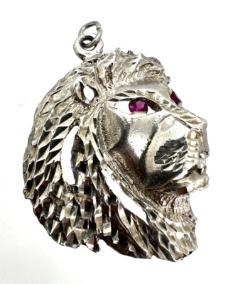 Massiver Sterling Silber 925 Löwenkopf Anhänger Rubin Augen