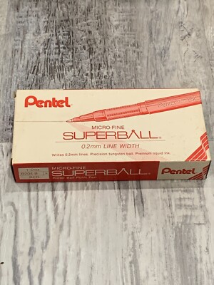 Vintage RARE Pentel R204-B Red Superball Roller Ball Pen Metal Tip Micro-Fine