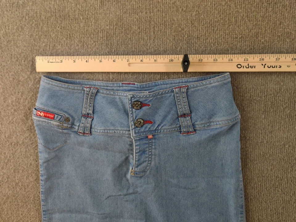 Falda Denim Larga Roja Ecko Ranura Lateral Línea A Mujer 11 Lavado Ligero Modesto Retro Y2K Foto 2 de 4